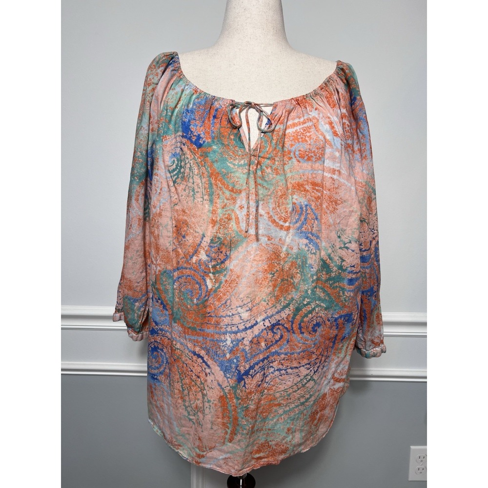 Lauren Jeans Co-1X-Paisley-Boho-Peasant Blouse-Cottagecore-Festival-LRL-Resort